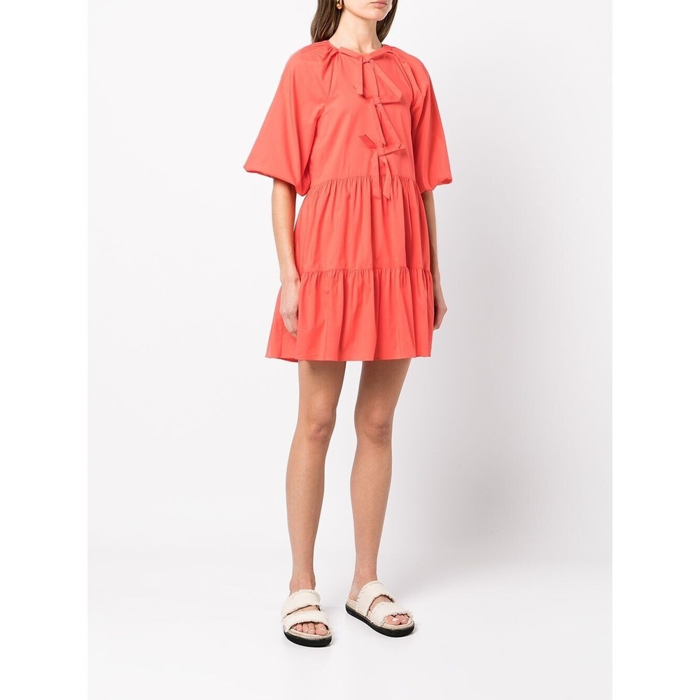 Cinq A Sept Lynn Bow Tie Detail Puff Sleeve Dress In Coral Women's Summer